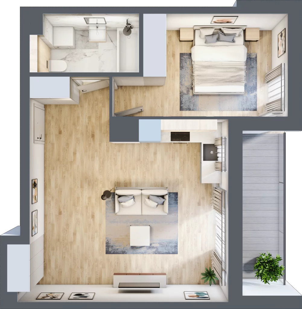 2 pokoje, mieszkanie 46,48 m², piętro 1, oferta nr RR/6B/E/1/5, Royal Residence 6B, Warszawa, Wilanów, Błonia Wilanowskie, ul. Sarmacka
