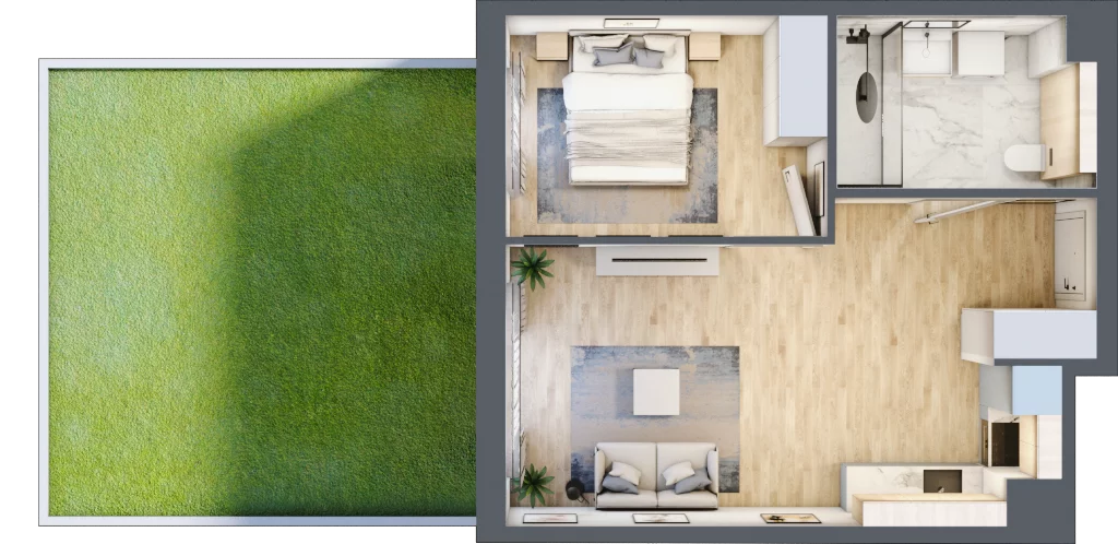 2 pokoje, mieszkanie 42,41 m², parter, oferta nr RR/6B/E/0/6, Royal Residence 6B, Warszawa, Wilanów, Błonia Wilanowskie, ul. Sarmacka