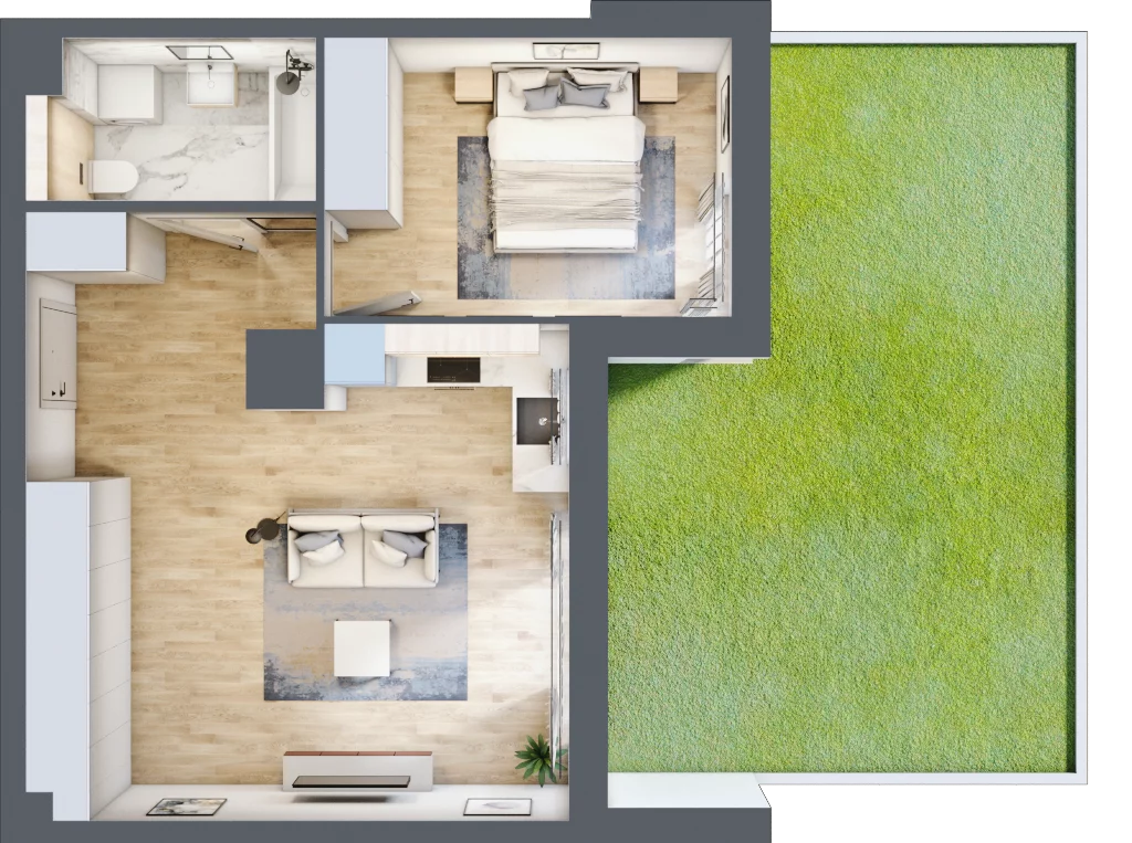 2 pokoje, mieszkanie 45,22 m², parter, oferta nr RR/6B/E/0/1, Royal Residence 6B, Warszawa, Wilanów, Błonia Wilanowskie, ul. Sarmacka