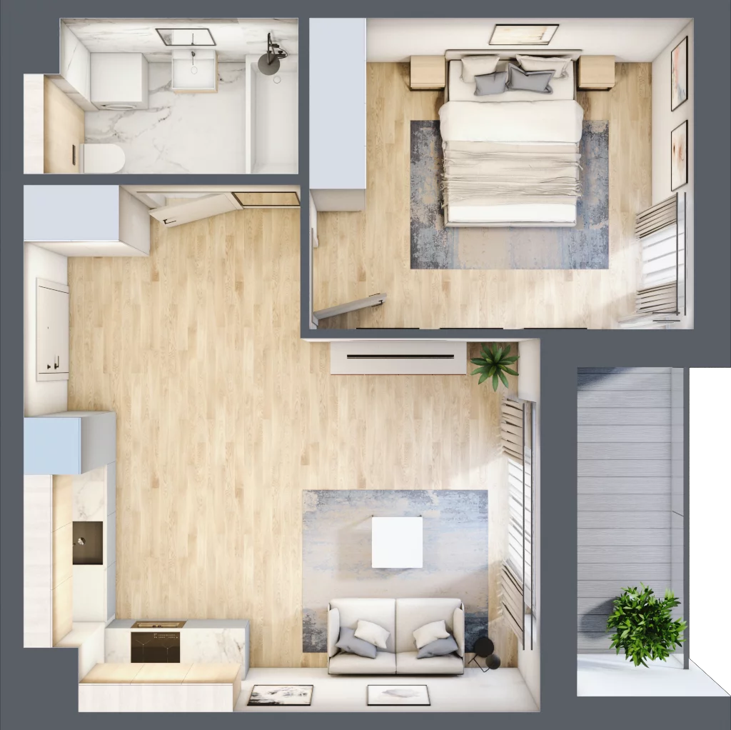 2 pokoje, mieszkanie 43,38 m², piętro 3, oferta nr RR/6B/E/3/2, Royal Residence 6B, Warszawa, Wilanów, Błonia Wilanowskie, ul. Sarmacka