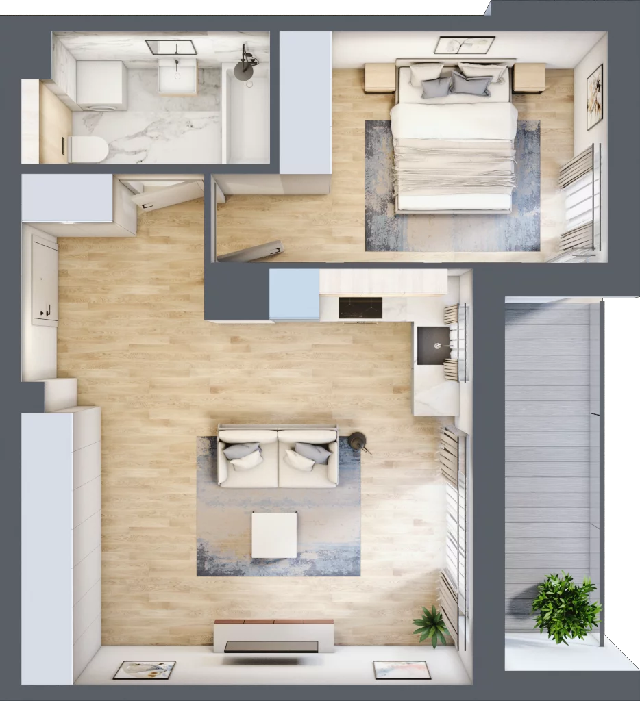 2 pokoje, mieszkanie 45,45 m², piętro 1, oferta nr RR/6B/F/1/4, Royal Residence 6B, Warszawa, Wilanów, Błonia Wilanowskie, ul. Sarmacka