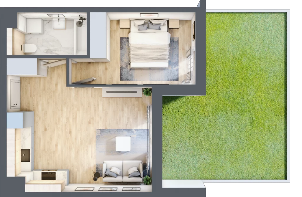 2 pokoje, mieszkanie 39,46 m², parter, oferta nr RR/6B/E/0/2, Royal Residence 6B, Warszawa, Wilanów, Błonia Wilanowskie, ul. Sarmacka