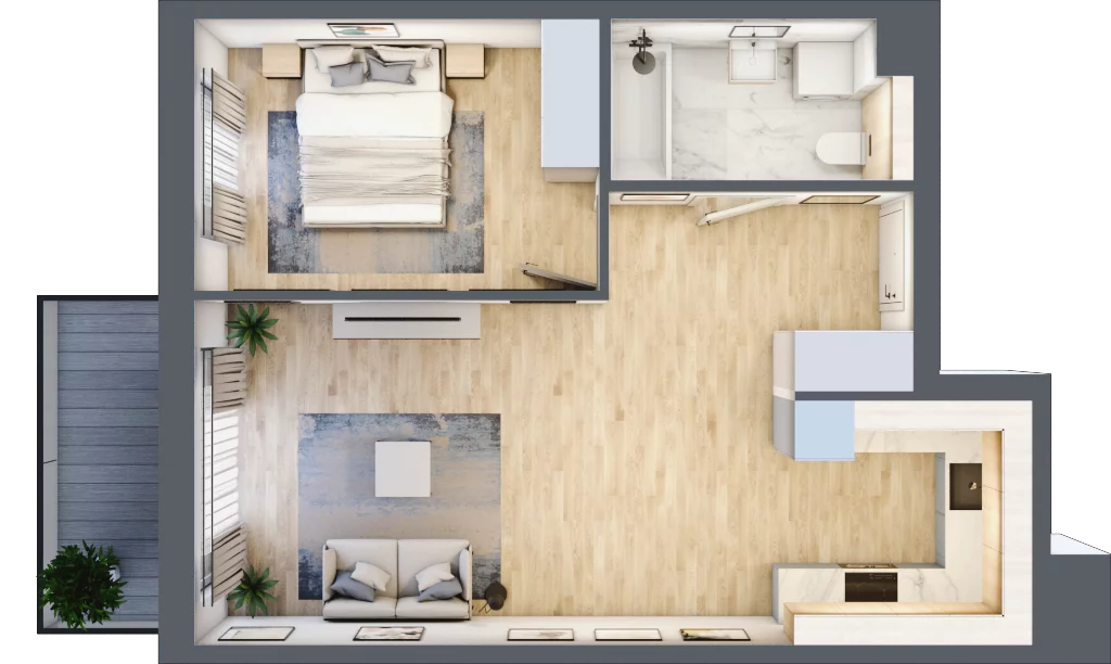 2 pokoje, mieszkanie 47,15 m², piętro 1, oferta nr RR/6B/E/1/6, Royal Residence 6B, Warszawa, Wilanów, Błonia Wilanowskie, ul. Sarmacka