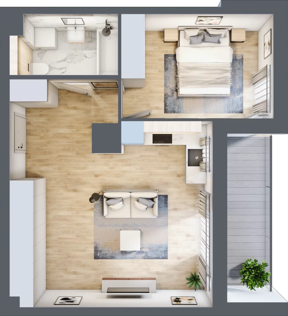 2 pokoje, mieszkanie 45,26 m², piętro 2, oferta nr RR/6B/E/2/3, Royal Residence 6B, Warszawa, Wilanów, Błonia Wilanowskie, ul. Sarmacka
