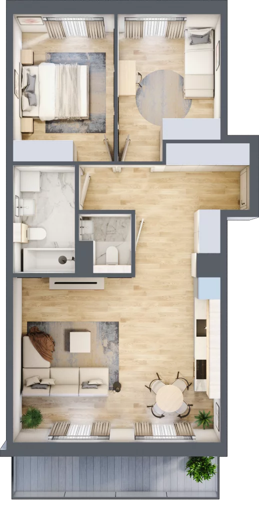 3 pokoje, mieszkanie 66,22 m², piętro 3, oferta nr RR/6B/F/3/7, Royal Residence 6B, Warszawa, Wilanów, Błonia Wilanowskie, ul. Sarmacka