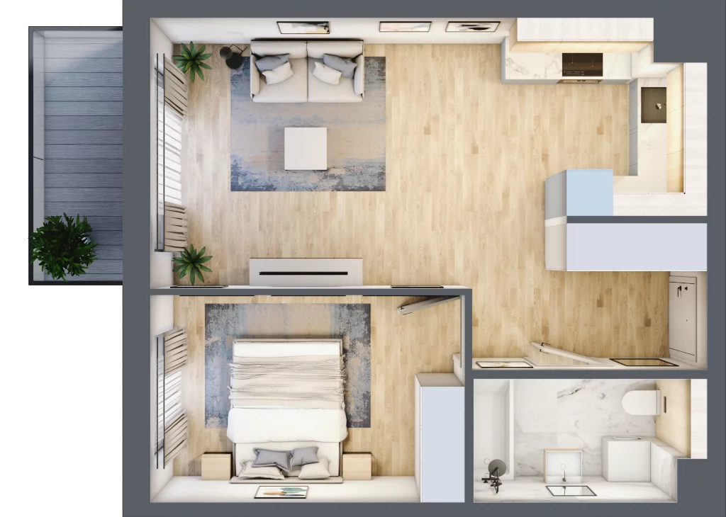2 pokoje, mieszkanie 43,83 m², piętro 1, oferta nr RR/6B/I/1/2, Royal Residence 6B, Warszawa, Wilanów, Błonia Wilanowskie, ul. Sarmacka