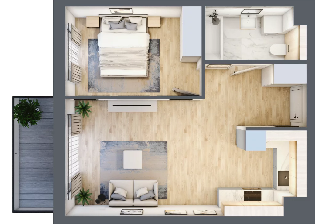 2 pokoje, mieszkanie 43,81 m², piętro 1, oferta nr RR/6B/I/1/3, Royal Residence 6B, Warszawa, Wilanów, Błonia Wilanowskie, ul. Sarmacka