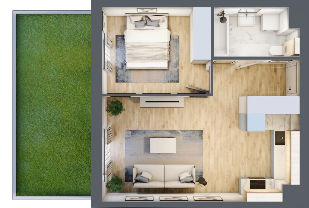 2 pokoje, mieszkanie 43,09 m², parter, oferta nr KR8/A/0/3, Apartamenty Krakowska, Wrocław, Przedmieście Oławskie, Krzyki, ul. Krakowska