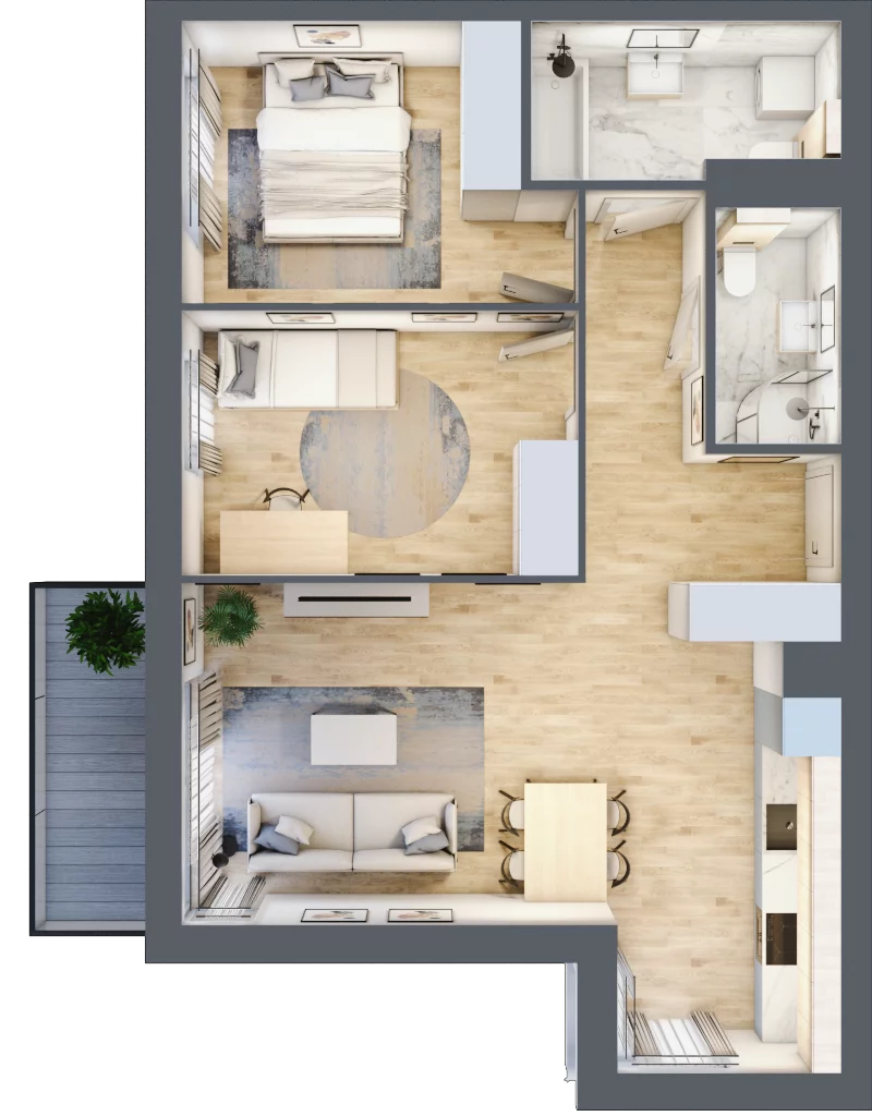 3 pokoje, mieszkanie 62,86 m², piętro 1, oferta nr KR8/A/1/2, Apartamenty Krakowska, Wrocław, Przedmieście Oławskie, Krzyki, ul. Krakowska