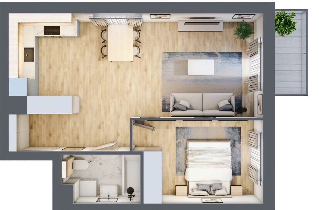 2 pokoje, mieszkanie 49,63 m², piętro 1, oferta nr KR8/A/1/6, Apartamenty Krakowska, Wrocław, Przedmieście Oławskie, Krzyki, ul. Krakowska