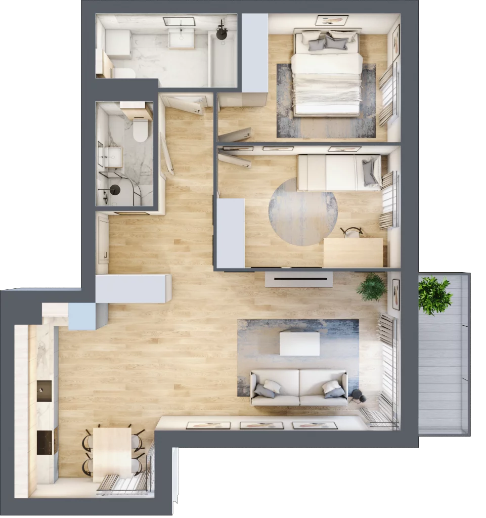 3 pokoje, mieszkanie 68,87 m², piętro 2, oferta nr KR8/A/2/1, Apartamenty Krakowska, Wrocław, Przedmieście Oławskie, Krzyki, ul. Krakowska