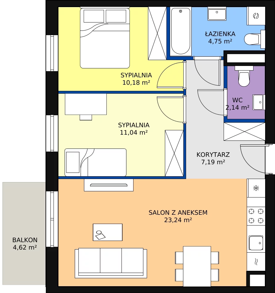Zalety mieszkania 58.54 m², KR8/A/2/4