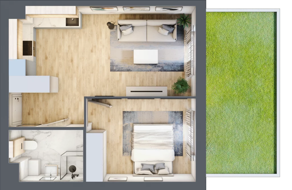 2 pokoje, mieszkanie 41,33 m², parter, oferta nr KR8/A/0/8, Apartamenty Krakowska 8, Wrocław, Przedmieście Oławskie, Krzyki, ul. Krakowska