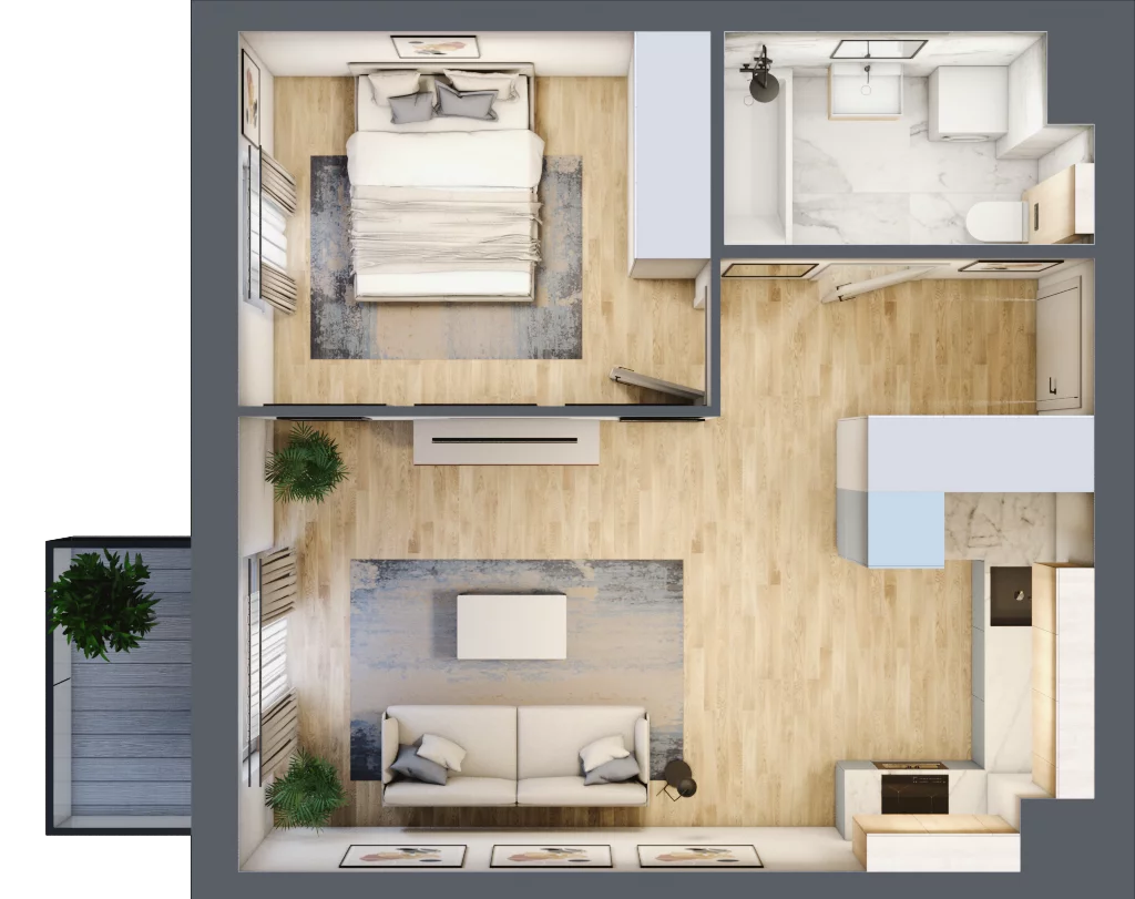 2 pokoje, mieszkanie 43,09 m², piętro 1, oferta nr KR8/A/1/3, Apartamenty Krakowska 8, Wrocław, Przedmieście Oławskie, Krzyki, ul. Krakowska