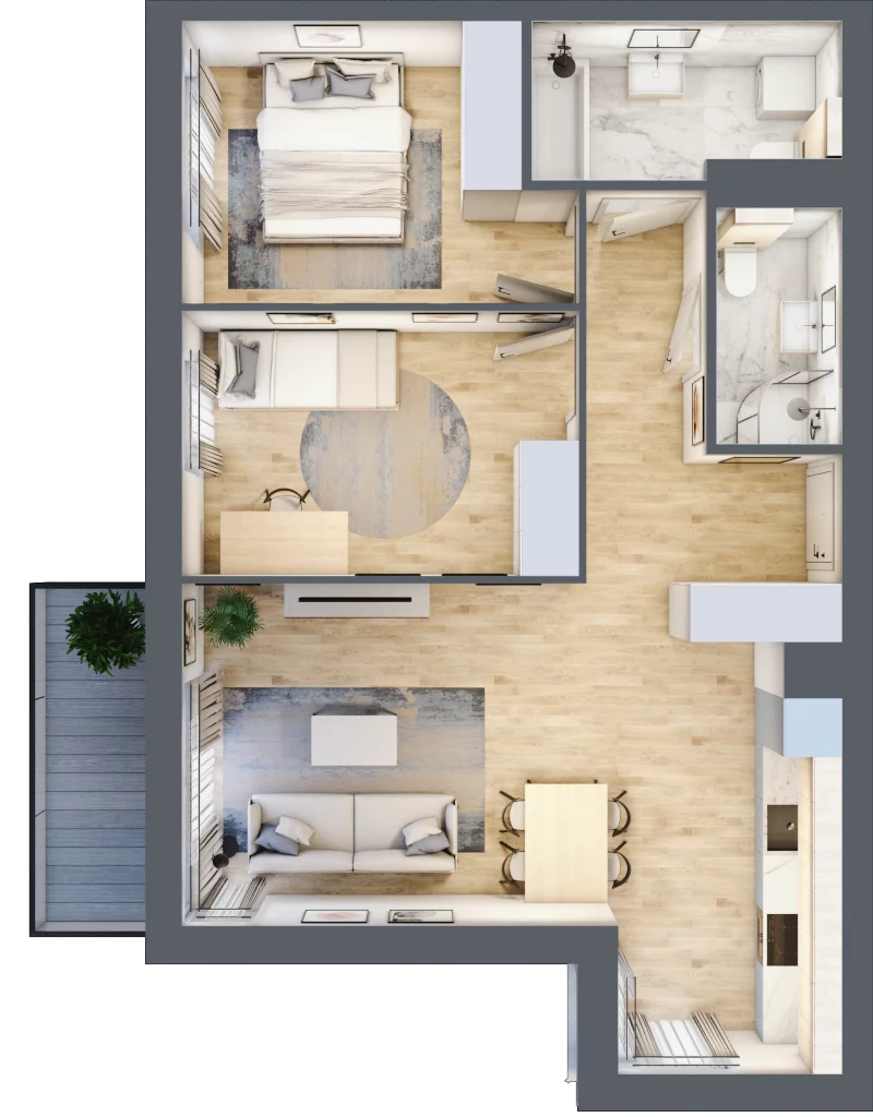 3 pokoje, mieszkanie 62,86 m², piętro 2, oferta nr KR8/A/2/2, Apartamenty Krakowska 8, Wrocław, Przedmieście Oławskie, Krzyki, ul. Krakowska