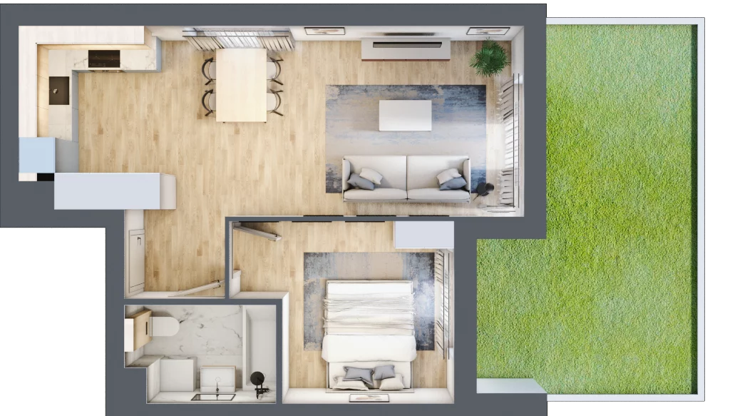 2 pokoje, mieszkanie 43,14 m², parter, oferta nr KR8/B/0/3, Apartamenty Krakowska, Wrocław, Przedmieście Oławskie, Krzyki, ul. Krakowska