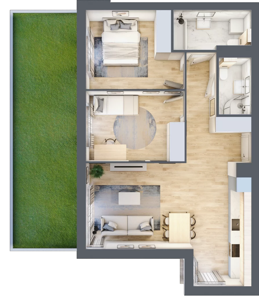 3 pokoje, mieszkanie 66,22 m², parter, oferta nr KR8/B/0/8, Apartamenty Krakowska, Wrocław, Przedmieście Oławskie, Krzyki, ul. Krakowska