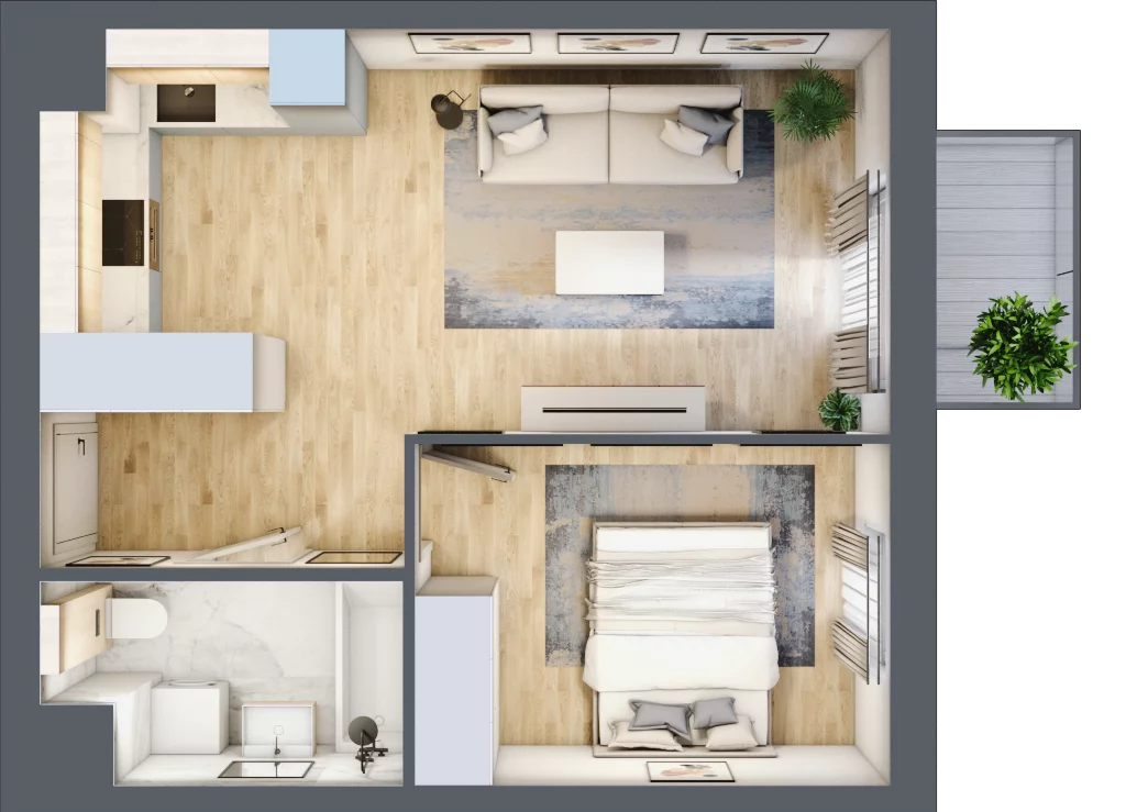 2 pokoje, mieszkanie 38,79 m², piętro 1, oferta nr KR8/B/1/5, Apartamenty Krakowska, Wrocław, Przedmieście Oławskie, Krzyki, ul. Krakowska