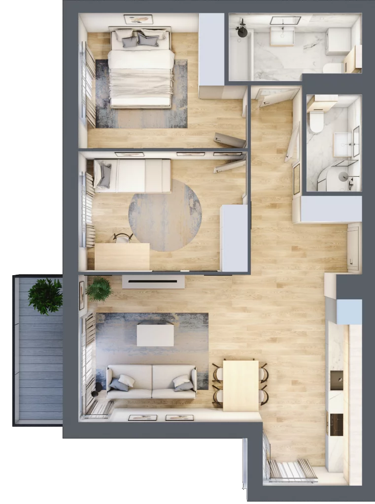3 pokoje, mieszkanie 66,22 m², piętro 1, oferta nr KR8/B/1/9, Apartamenty Krakowska, Wrocław, Przedmieście Oławskie, Krzyki, ul. Krakowska