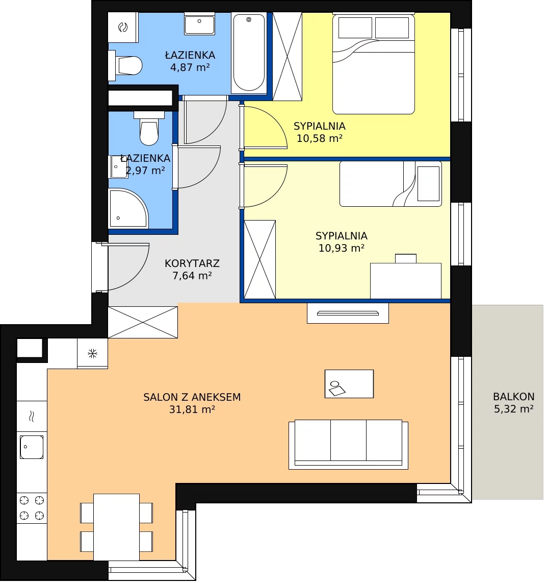 Zalety mieszkania 68.97 m², KR8/B/2/7