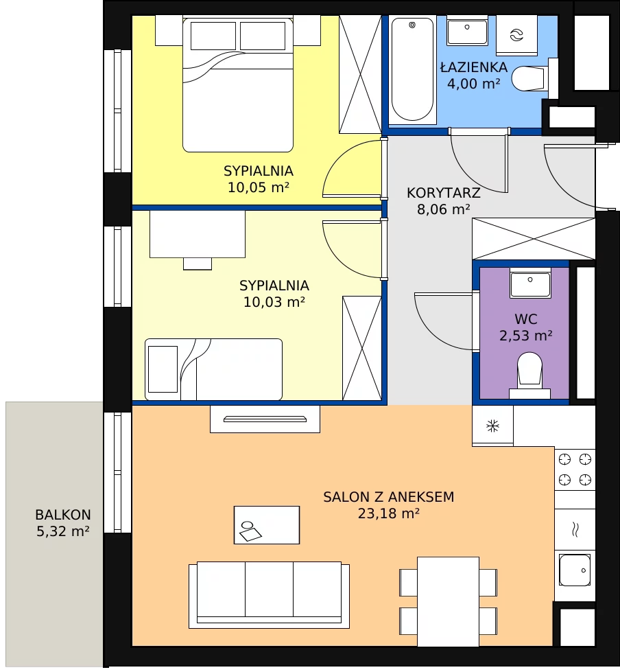 Zalety mieszkania 57.85 m², KR8/B/3/1