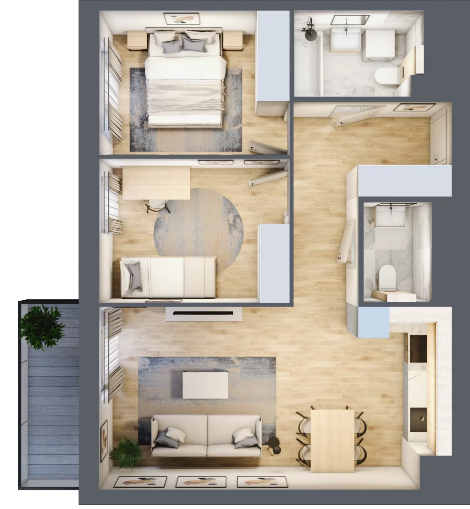 3 pokoje, mieszkanie 57,85 m², piętro 3, oferta nr KR8/B/3/1, Apartamenty Krakowska, Wrocław, Przedmieście Oławskie, Krzyki, ul. Krakowska