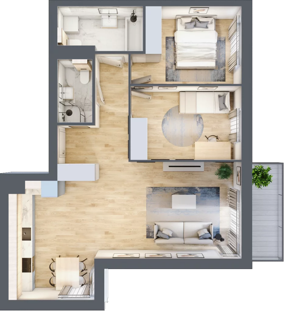 3 pokoje, mieszkanie 68,97 m², piętro 3, oferta nr KR8/B/3/7, Apartamenty Krakowska, Wrocław, Przedmieście Oławskie, Krzyki, ul. Krakowska