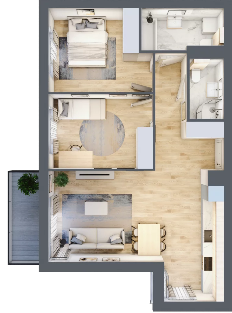 3 pokoje, mieszkanie 66,22 m², piętro 2, oferta nr KR8/B/2/8, Apartamenty Krakowska 8, Wrocław, Przedmieście Oławskie, Krzyki, ul. Krakowska
