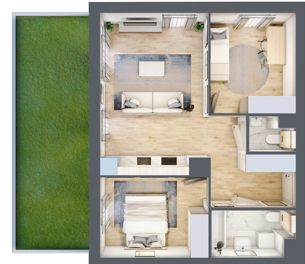 3 pokoje, mieszkanie 54,23 m², parter, oferta nr KR8/B/0/2, Apartamenty Krakowska 8, Wrocław, Przedmieście Oławskie, Krzyki, ul. Krakowska
