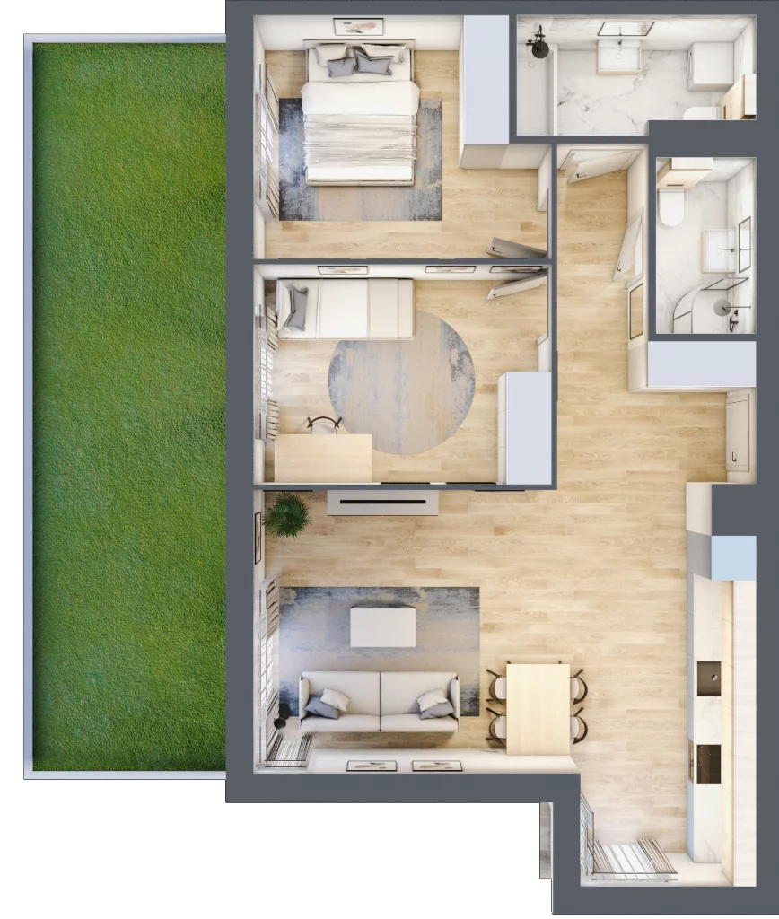 3 pokoje, mieszkanie 69,15 m², parter, oferta nr KR8/C/0/2, Apartamenty Krakowska, Wrocław, Przedmieście Oławskie, Krzyki, ul. Krakowska
