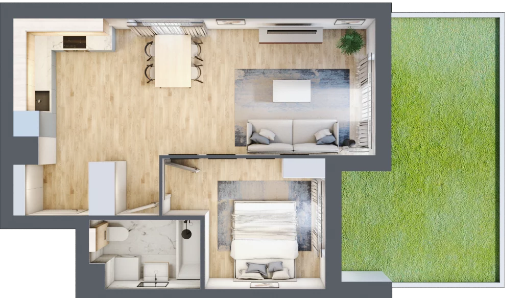 2 pokoje, mieszkanie 45,66 m², parter, oferta nr KR8/C/0/5, Apartamenty Krakowska, Wrocław, Przedmieście Oławskie, Krzyki, ul. Krakowska