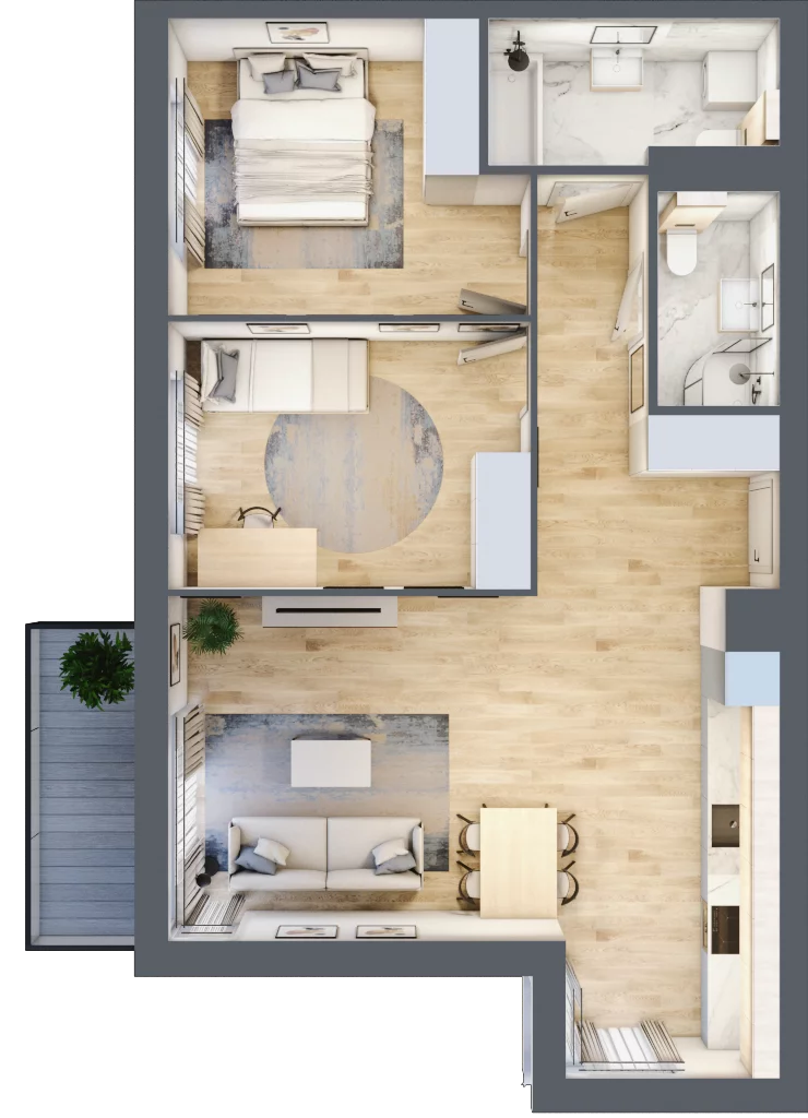 3 pokoje, mieszkanie 69,15 m², piętro 1, oferta nr KR8/C/1/2, Apartamenty Krakowska, Wrocław, Przedmieście Oławskie, Krzyki, ul. Krakowska