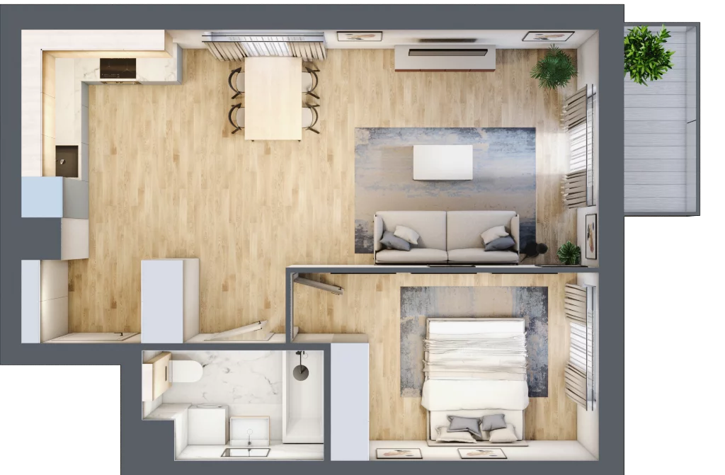 2 pokoje, mieszkanie 49,33 m², piętro 1, oferta nr KR8/C/1/7, Apartamenty Krakowska, Wrocław, Przedmieście Oławskie, Krzyki, ul. Krakowska