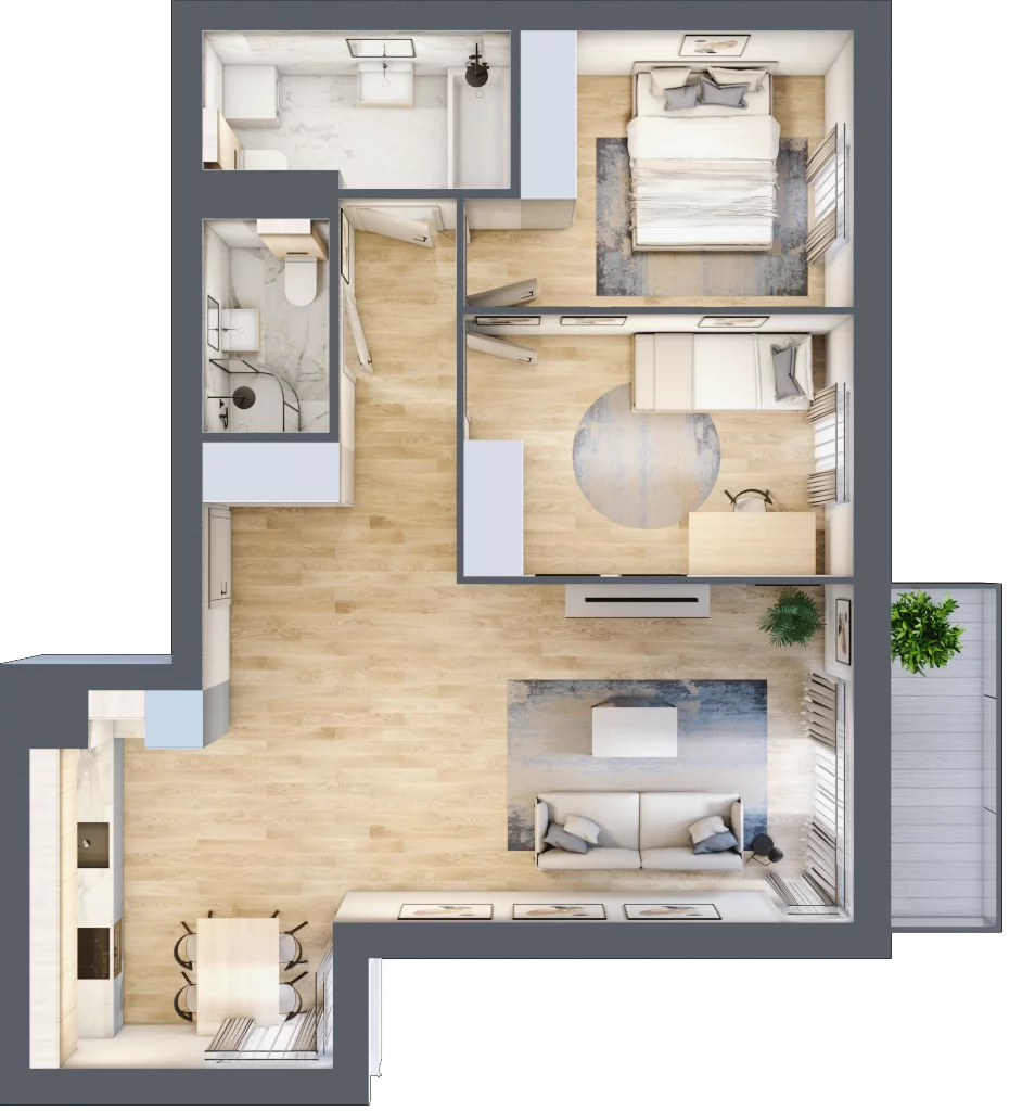 3 pokoje, mieszkanie 68,01 m², piętro 4, oferta nr KR8/C/4/1, Apartamenty Krakowska, Wrocław, Przedmieście Oławskie, Krzyki, ul. Krakowska