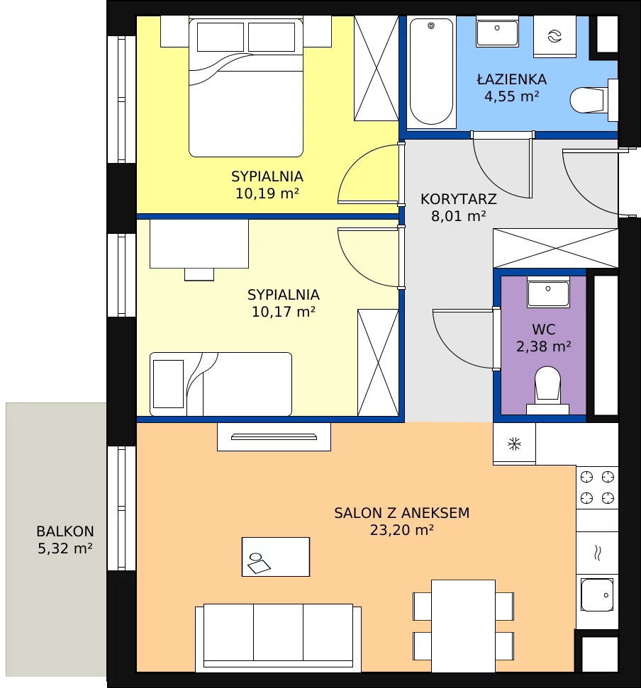 Zalety mieszkania 58.5 m², KR8/C/4/4