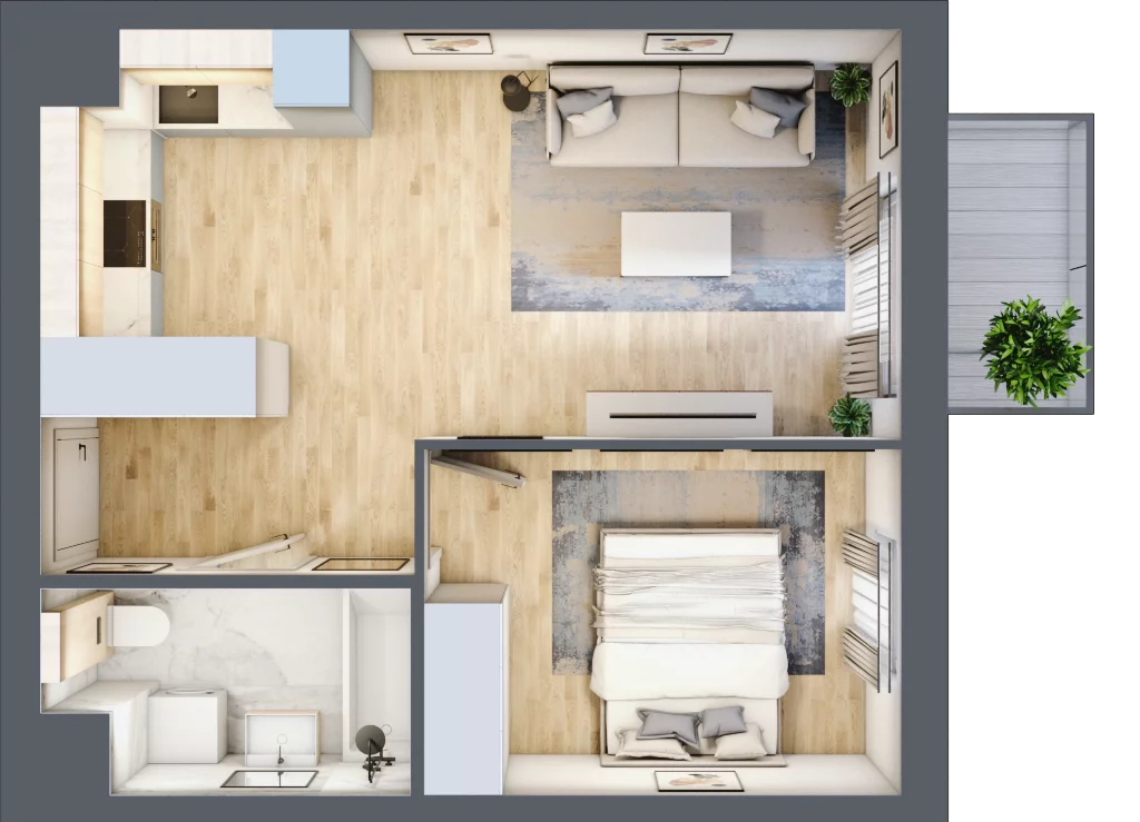 2 pokoje, mieszkanie 38,73 m², piętro 4, oferta nr KR8/C/4/7, Apartamenty Krakowska, Wrocław, Przedmieście Oławskie, Krzyki, ul. Krakowska