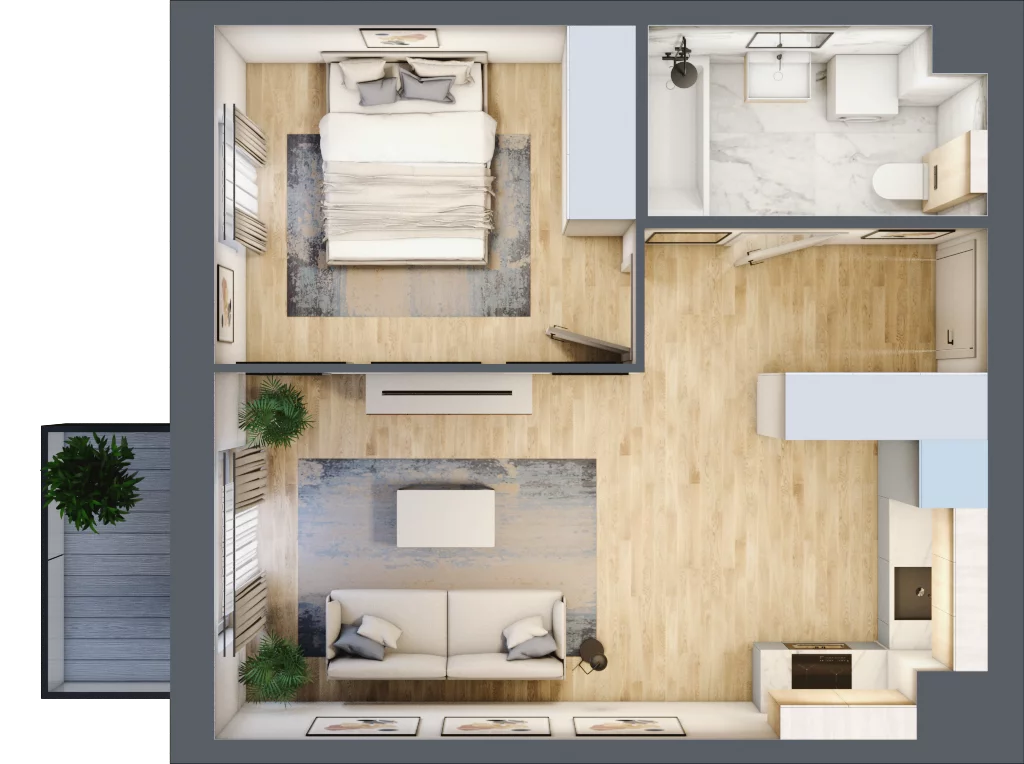 2 pokoje, mieszkanie 40,56 m², piętro 5, oferta nr KR8/C/5/3, Apartamenty Krakowska, Wrocław, Przedmieście Oławskie, Krzyki, ul. Krakowska