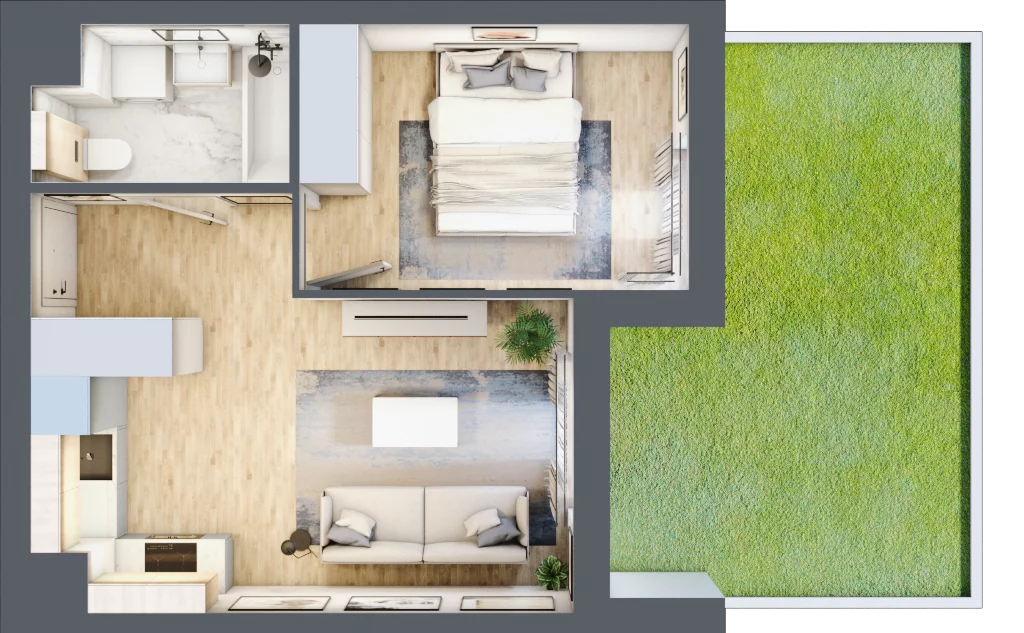 2 pokoje, mieszkanie 35,10 m², parter, oferta nr KR8/C/0/6, Apartamenty Krakowska 8, Wrocław, Przedmieście Oławskie, Krzyki, ul. Krakowska
