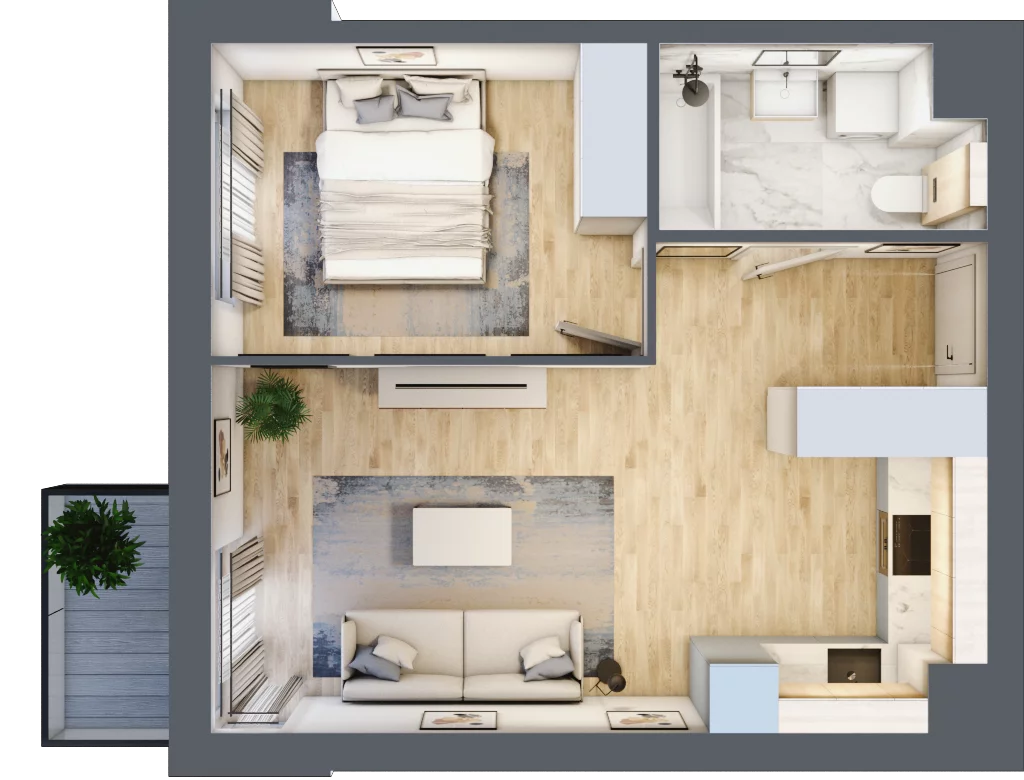 2 pokoje, mieszkanie 39,05 m², piętro 1, oferta nr KR8/D/1/1, Apartamenty Krakowska 8, Wrocław, Przedmieście Oławskie, Krzyki, ul. Krakowska