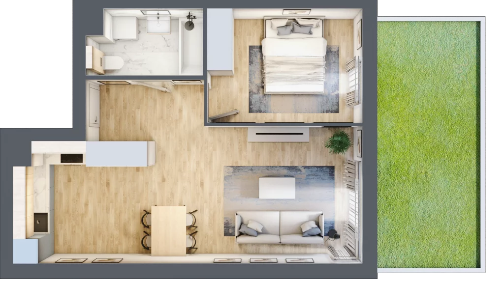 2 pokoje, mieszkanie 45,86 m², parter, oferta nr KR8/D/0/5, Apartamenty Krakowska, Wrocław, Przedmieście Oławskie, Krzyki, ul. Krakowska