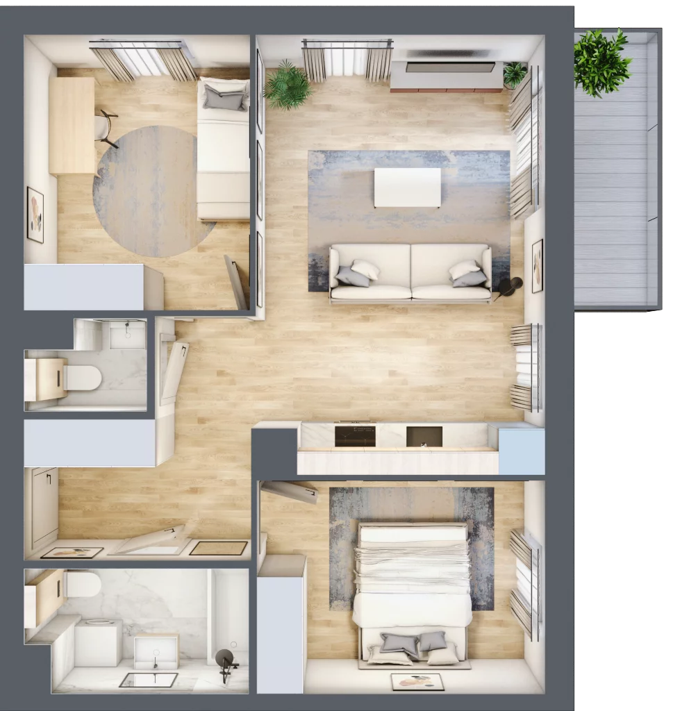 3 pokoje, mieszkanie 54,96 m², piętro 1, oferta nr KR8/D/1/3, Apartamenty Krakowska, Wrocław, Przedmieście Oławskie, Krzyki, ul. Krakowska