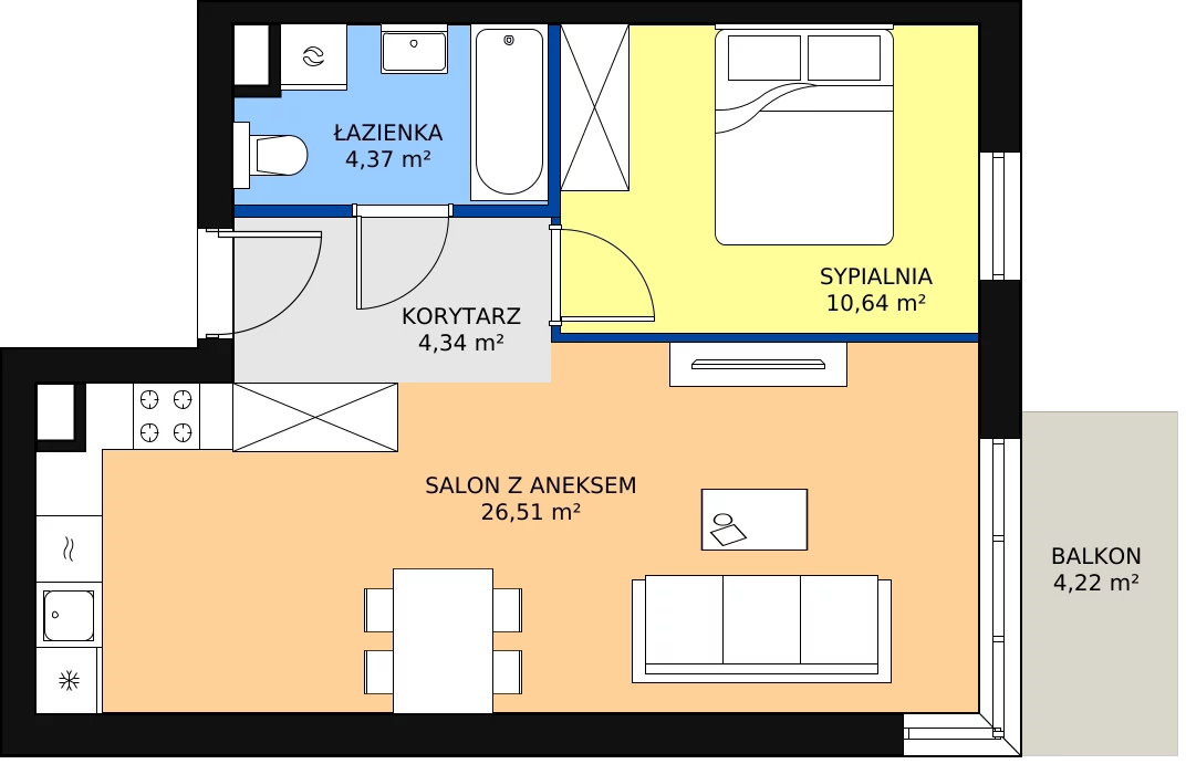 Zalety mieszkania 45.86 m², KR8/D/1/6