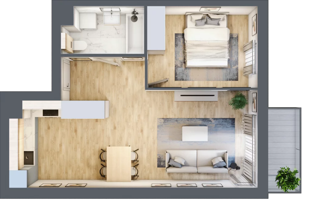 2 pokoje, mieszkanie 45,86 m², piętro 1, oferta nr KR8/D/1/6, Apartamenty Krakowska, Wrocław, Przedmieście Oławskie, Krzyki, ul. Krakowska