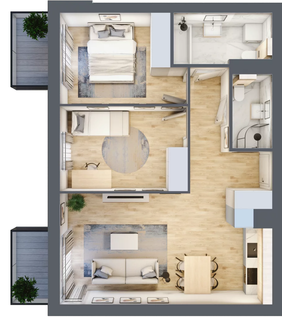 3 pokoje, mieszkanie 59,51 m², piętro 1, oferta nr KR8/D/1/7, Apartamenty Krakowska, Wrocław, Przedmieście Oławskie, Krzyki, ul. Krakowska