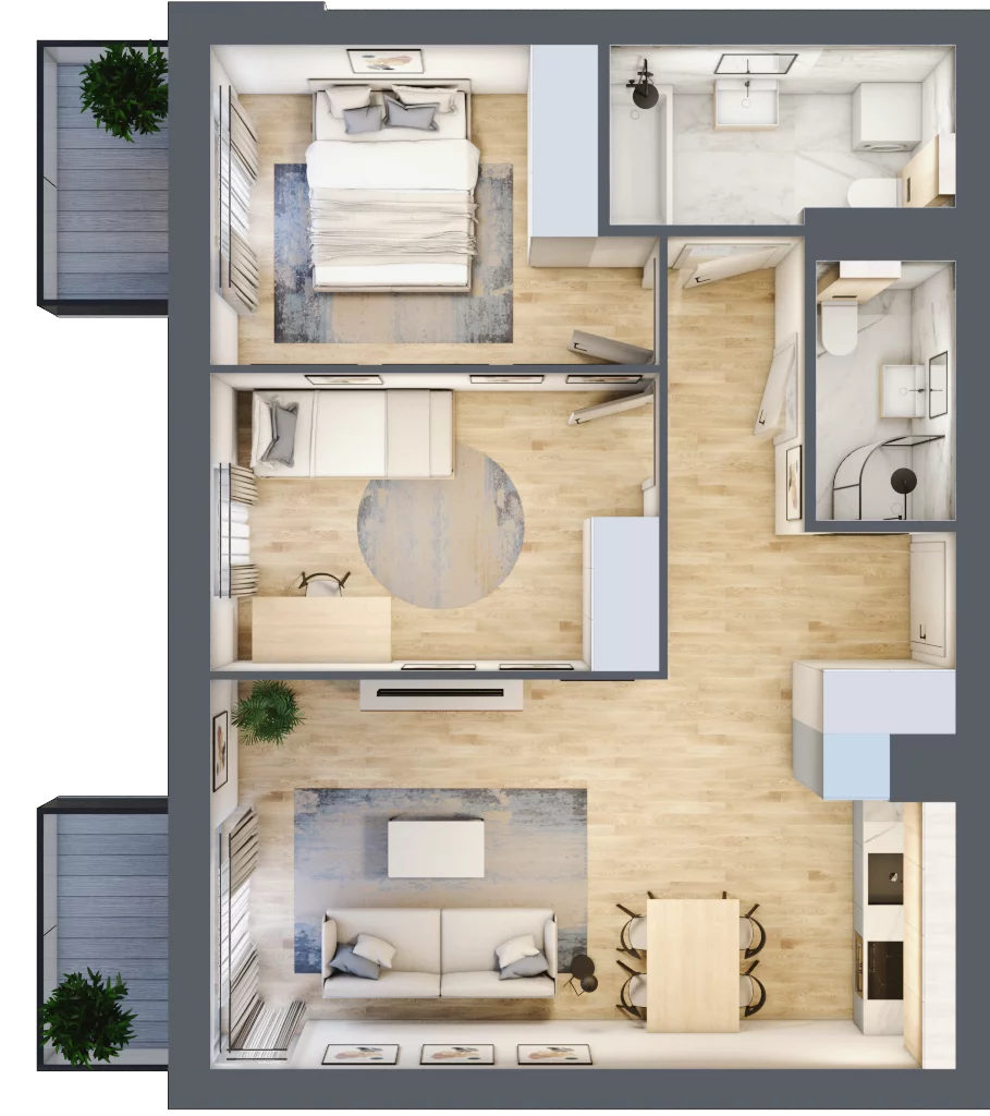 3 pokoje, mieszkanie 59,51 m², piętro 2, oferta nr KR8/D/2/7, Apartamenty Krakowska, Wrocław, Przedmieście Oławskie, Krzyki, ul. Krakowska