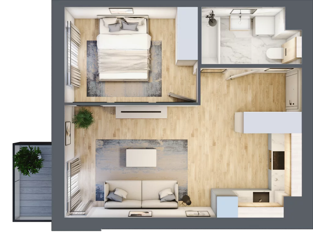 2 pokoje, mieszkanie 39,05 m², piętro 2, oferta nr KR8/D/2/1, Apartamenty Krakowska 8, Wrocław, Przedmieście Oławskie, Krzyki, ul. Krakowska