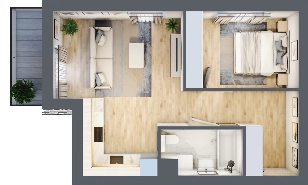 2 pokoje, mieszkanie 44,57 m², piętro 1, oferta nr KR8/D/1/2, Apartamenty Krakowska 8, Wrocław, Przedmieście Oławskie, Krzyki, ul. Krakowska