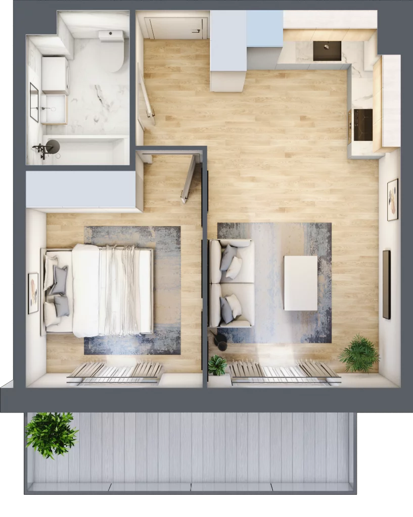 2 pokoje, mieszkanie 37,11 m², piętro 1, oferta nr PPO/M/C/1/2, Port Popowice IVa, Wrocław, Pilczyce-Kozanów-Popowice Północne, Popowice, ul. Białowieska