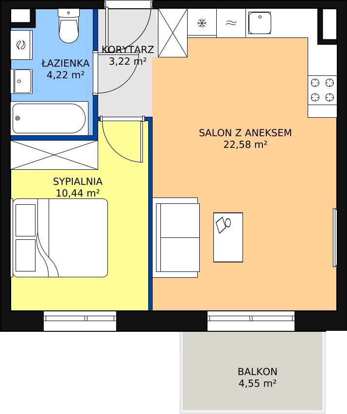 Zalety mieszkania 40.46 m², PPO/M/B/2/7