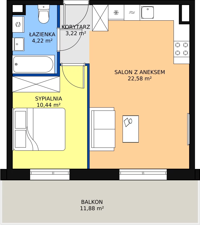 Zalety mieszkania 40.46 m², PPO/M/B/1/7